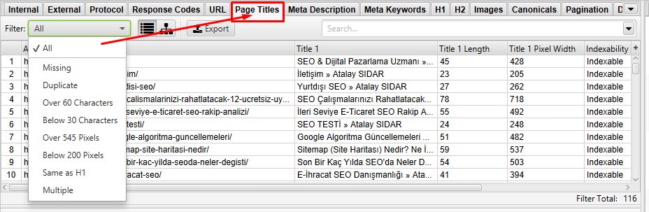 screamingfrog pages title nedir